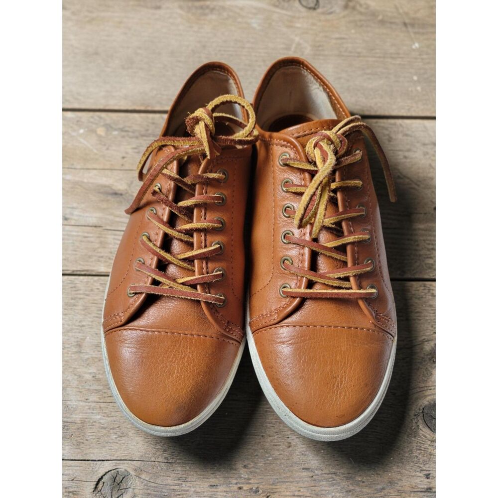 Frye Ivy Low Lace Sneaker Cognac Tan Vintage Italian Leather Cap Toe Size 8